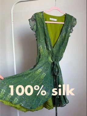 Anthropologie Sophia Eugene Green Silk Wrap Dress - Women - Sz 4